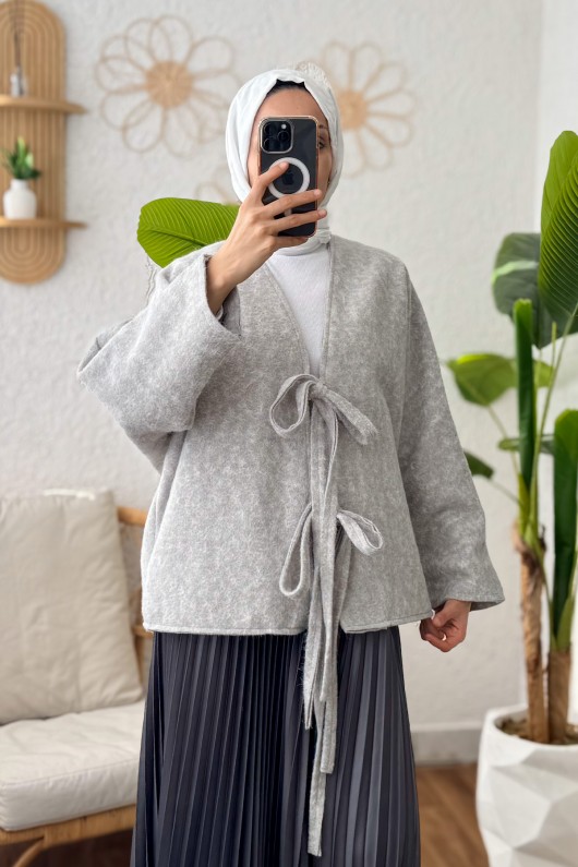 Önden Bağlamalı Ceket 24111 - AÇIK GRİ
