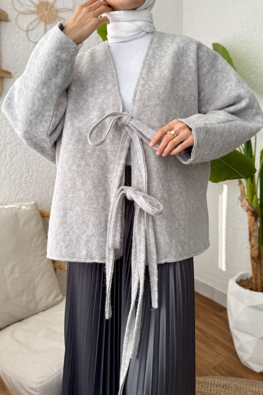 Önden Bağlamalı Ceket 24111 - AÇIK GRİ