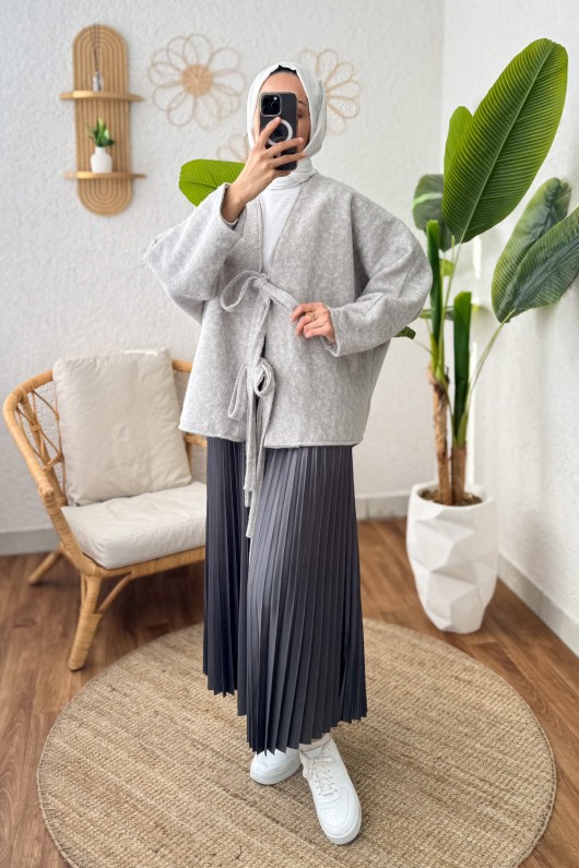 Önden Bağlamalı Ceket 24111 - AÇIK GRİ