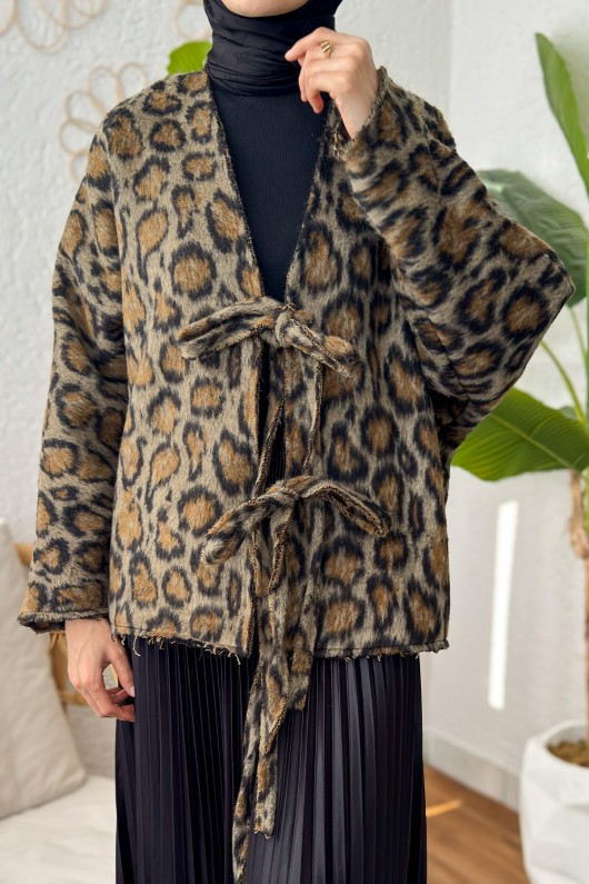 Önden Bağlamalı Ceket 24111 - LEOPAR DESEN