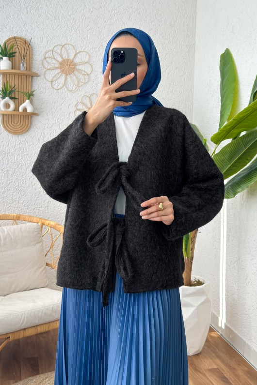 Önden Bağlamalı Ceket 24111 - SİYAH