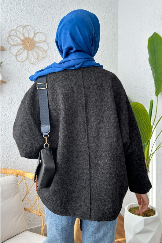 Önden Bağlamalı Ceket 24111 - SİYAH