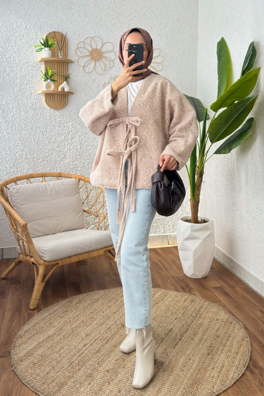 Önden Bağlamalı Ceket 24111 - TAŞ RENGİ