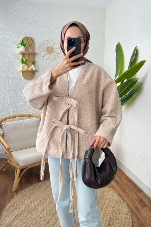 Önden Bağlamalı Ceket 24111 - TAŞ RENGİ