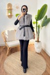Kuşaklı Peluş Yelek 24113 - GRİ