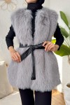 Kuşaklı Peluş Yelek 24113 - GRİ