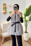 Kuşaklı Peluş Yelek 24113 - GRİ