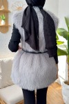 Kuşaklı Peluş Yelek 24113 - GRİ