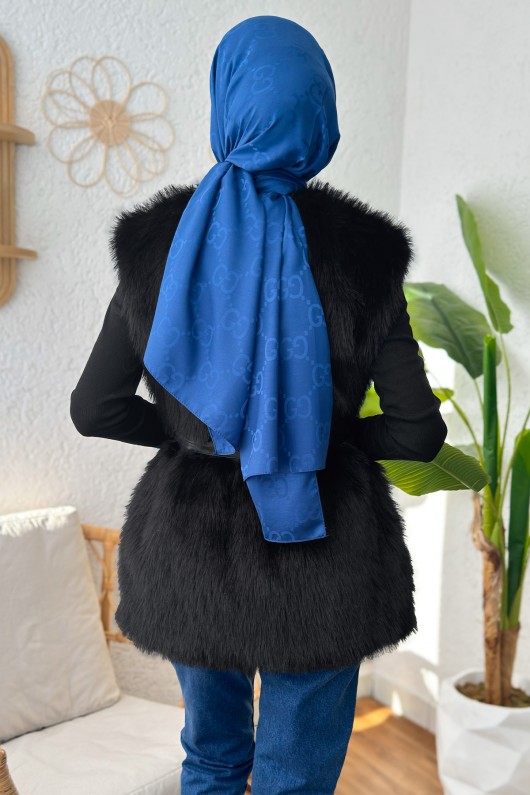 Kuşaklı Peluş Yelek 24113 - SİYAH