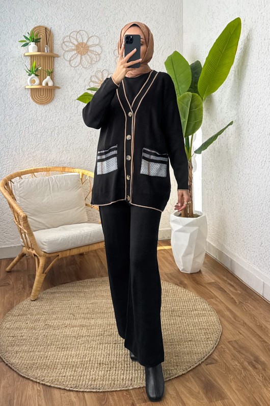Hırkalı Triko Takım 24116 - SİYAH