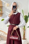 Kemerli Yelek Etek Takım 24123 - BORDO