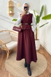 Kemerli Yelek Etek Takım 24123 - BORDO
