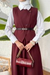 Kemerli Yelek Etek Takım 24123 - BORDO