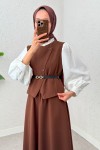 Kemerli Yelek Etek Takım 24123 - KAHVERENGİ
