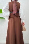 Kemerli Yelek Etek Takım 24123 - KAHVERENGİ