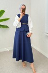 Kemerli Yelek Etek Takım 24123 - SAKS MAVİSİ