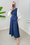 Kemerli Yelek Etek Takım 24123 - SAKS MAVİSİ