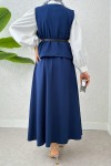 Kemerli Yelek Etek Takım 24123 - SAKS MAVİSİ