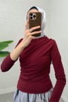 Büzgülü Tesettür Bluz 24204 - BORDO Büzgülü Tesettür Bluz 24204 - BORDO