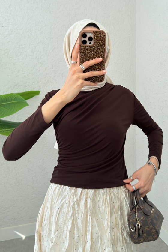 Büzgülü Tesettür Bluz 24204 - KAHVERENGİ