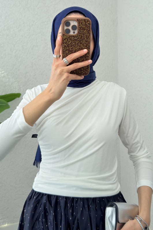 Büzgülü Tesettür Bluz 24204 - KREM