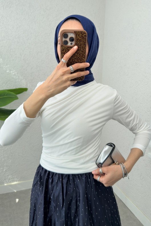 Büzgülü Tesettür Bluz 24204 - KREM