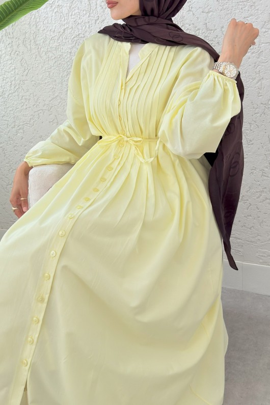 Nervürlü Salaş Elbise 2425 - SARI