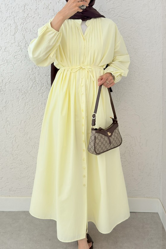 Nervürlü Salaş Elbise 2425 - SARI