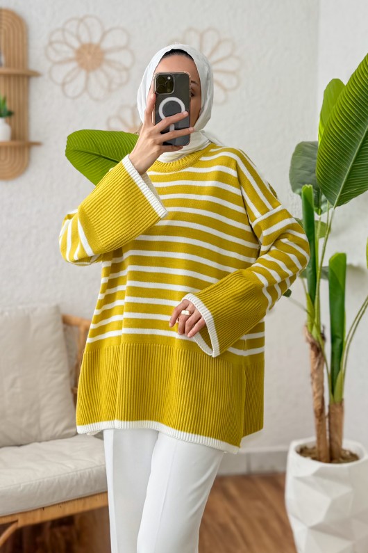 Çizgili Triko Tunik 24640 - ALTUNİ