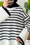 Çizgili Triko Tunik 24640 - BEYAZ
