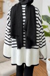 Çizgili Triko Tunik 24640 - BEYAZ