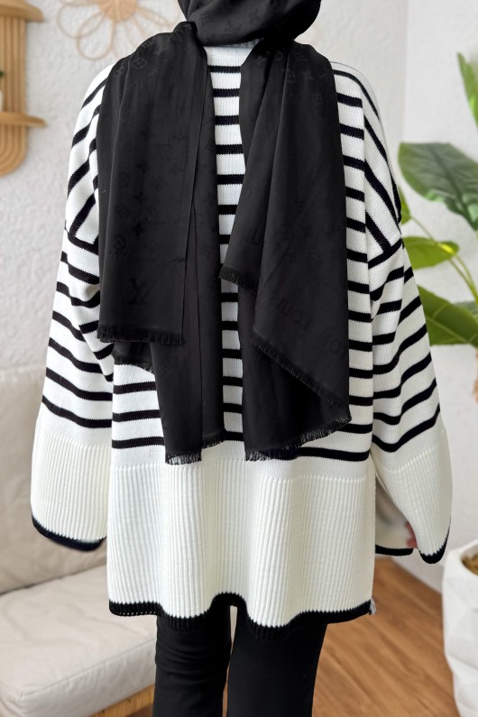 Çizgili Triko Tunik 24640 - BEYAZ