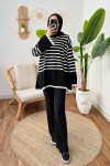 Çizgili Triko Tunik 24640 - SİYAH