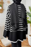 Çizgili Triko Tunik 24640 - SİYAH
