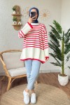 Çizgili Triko Tunik 24640 - KIRMIZI