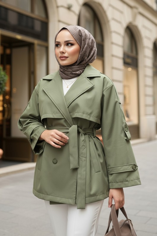 Apolet Detaylı Trençkot 25145 - HAKİ Apolet Detaylı Trençkot 25145 - HAKİ