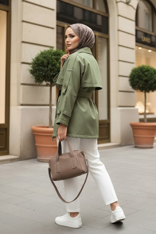 Apolet Detaylı Trençkot 25145 - HAKİ Apolet Detaylı Trençkot 25145 - HAKİ