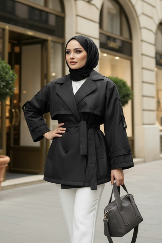 Apolet Detaylı Trençkot 25145 - SİYAH Apolet Detaylı Trençkot 25145 - SİYAH