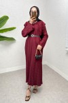 kabartma Desenli Elbise 25182 - BORDO