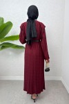 kabartma Desenli Elbise 25182 - BORDO