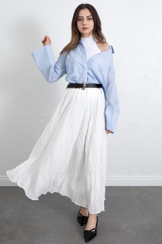 Kraş Dokulu Uzun Etek 253000 - BEYAZ