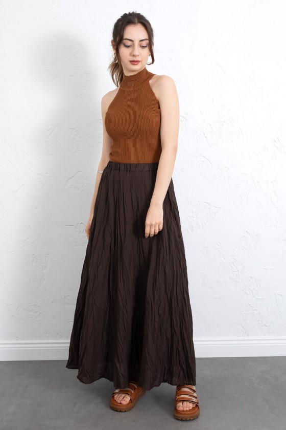 Kraş Dokulu Uzun Etek 253000 - KAHVERENGİ