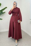 Önden Bağlamalı Tesettür Elbise 2534 - BORDO