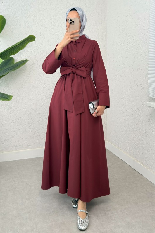 Önden Bağlamalı Tesettür Elbise 2534 - BORDO