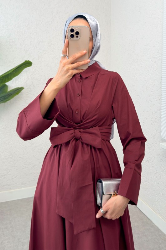 Önden Bağlamalı Tesettür Elbise 2534 - BORDO