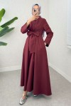 Önden Bağlamalı Tesettür Elbise 2534 - BORDO
