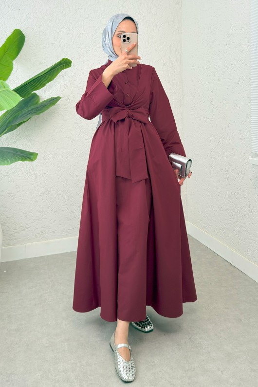 Önden Bağlamalı Tesettür Elbise 2534 - BORDO
