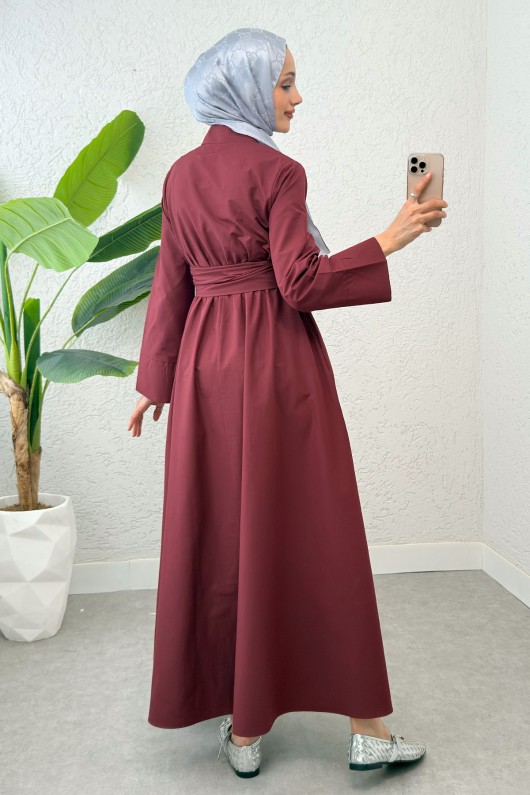 Önden Bağlamalı Tesettür Elbise 2534 - BORDO