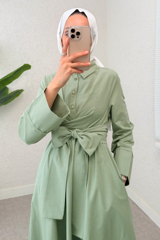 Önden Bağlamalı Tesettür Elbise 2534 - MİNT YEŞİLİ Önden Bağlamalı Tesettür Elbise 2534 - MİNT YEŞİLİ