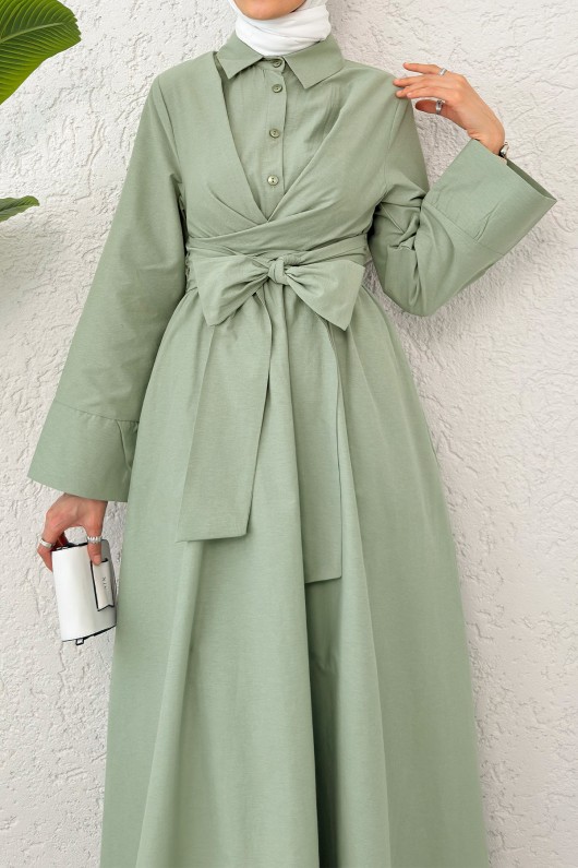 Önden Bağlamalı Tesettür Elbise 2534 - MİNT YEŞİLİ Önden Bağlamalı Tesettür Elbise 2534 - MİNT YEŞİLİ